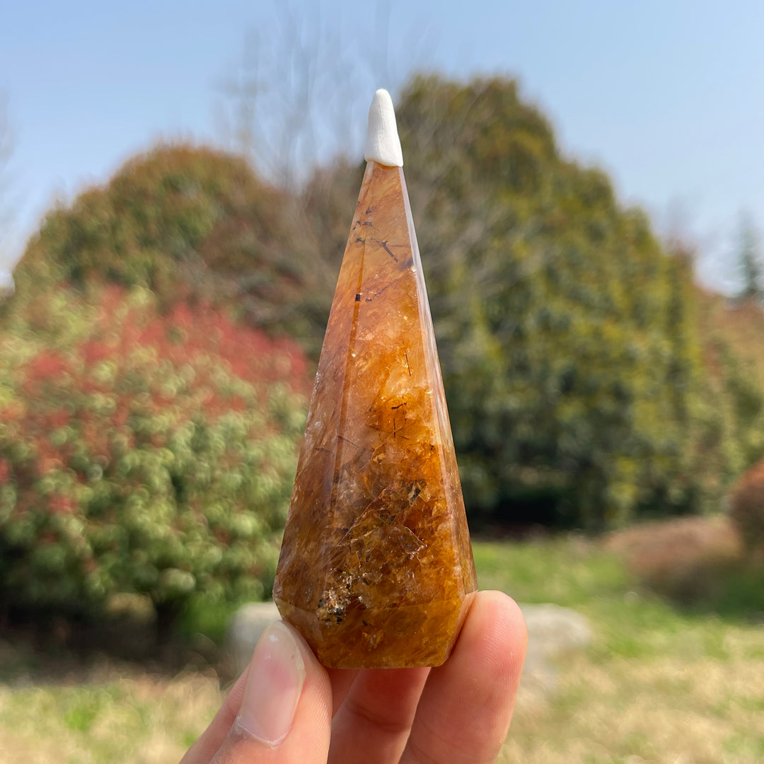 Unique,Natural Crystal Golden Healer Diamond Tower