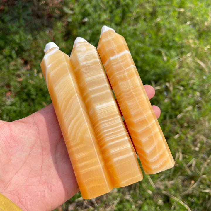 Unique,Natural Crystal Yellow Calcite Point