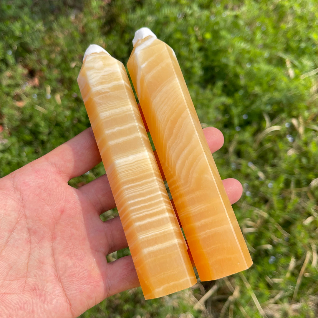 Unique,Natural Crystal Yellow Calcite Point