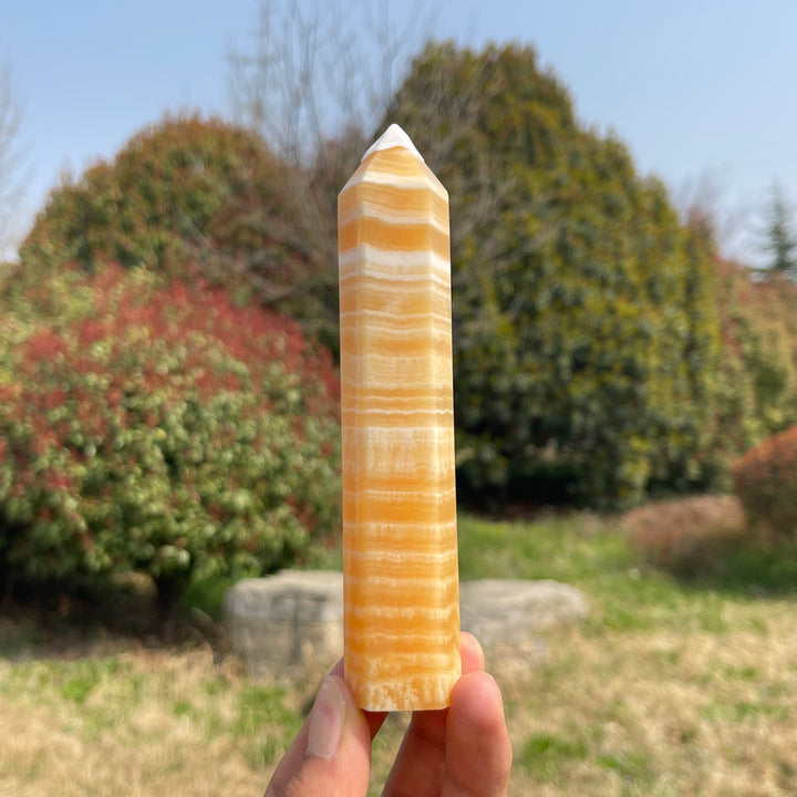 Unique,Natural Crystal Yellow Calcite Point