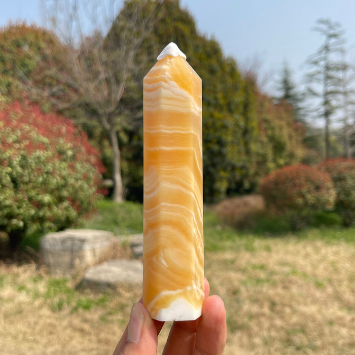 Unique,Natural Crystal Yellow Calcite Point