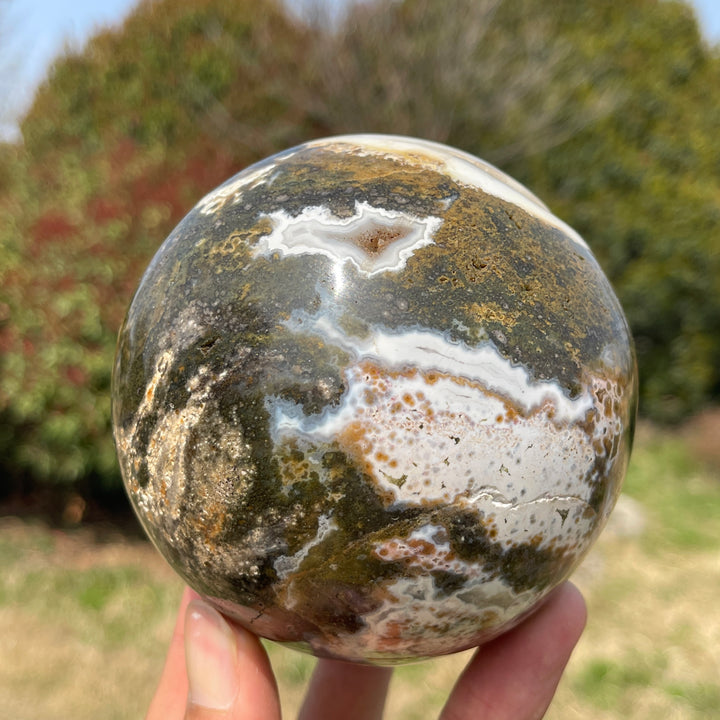 Unique,A Slightly Imperfect Crystal Natural Ocean Jasper Sphere