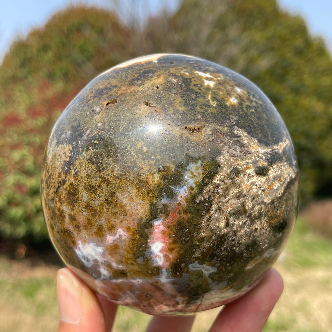 Unique,A Slightly Imperfect Crystal Natural Ocean Jasper Sphere