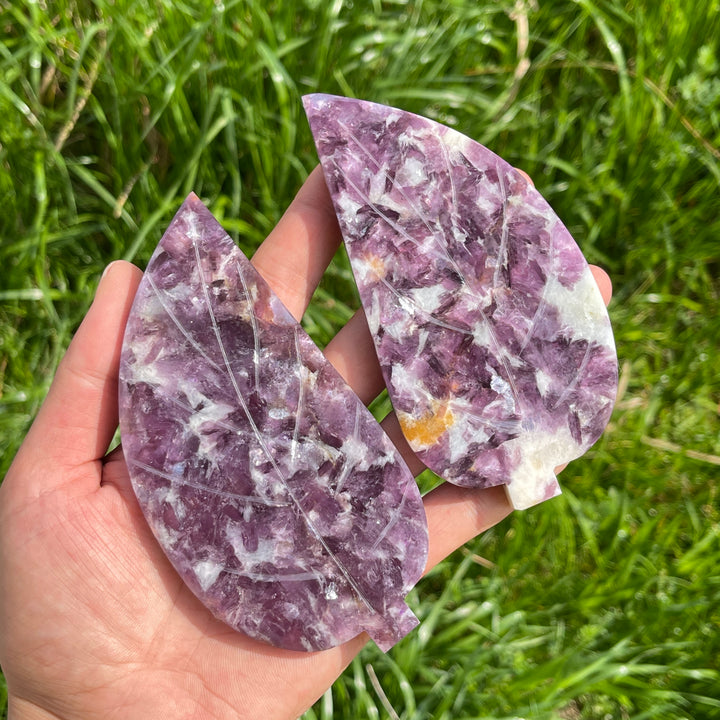 Natural Lepidolite Crystal Carved Leaf