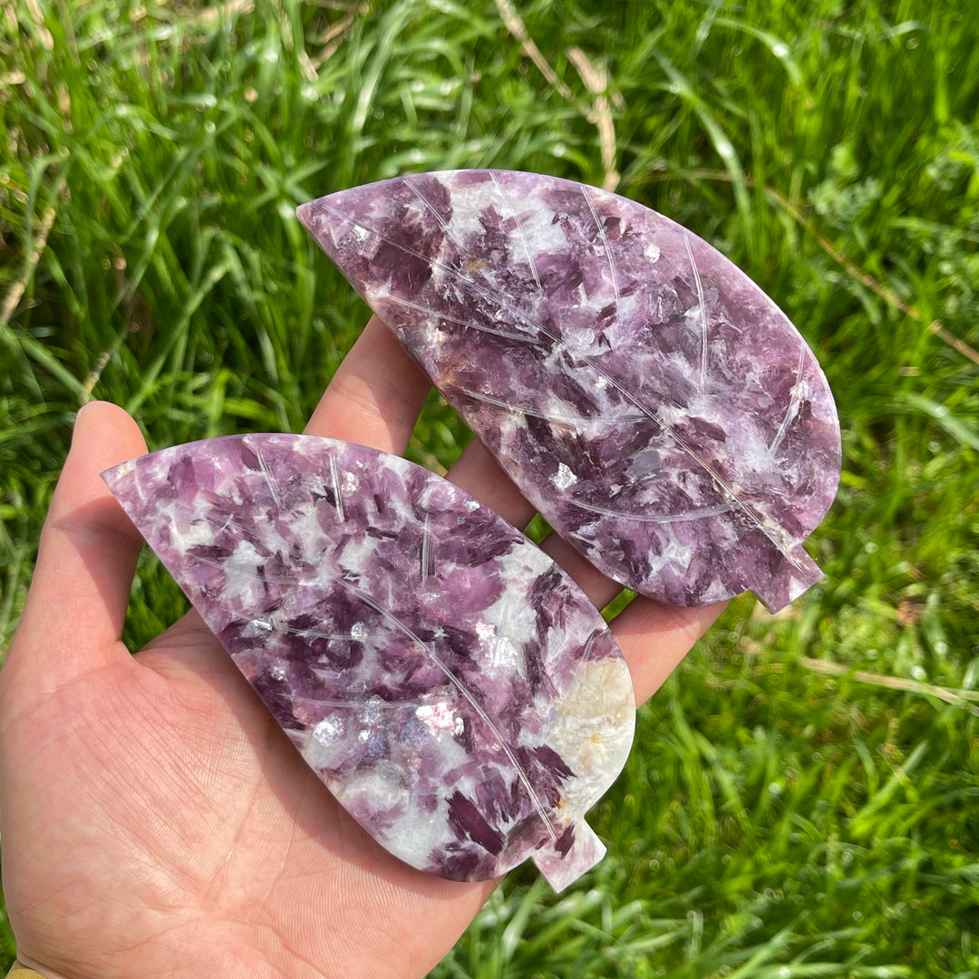 Natural Lepidolite Crystal Carved Leaf