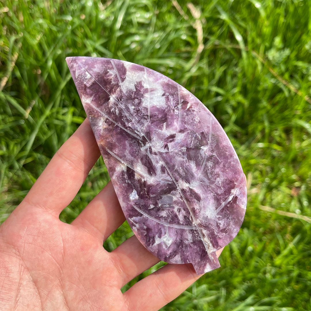 Natural Lepidolite Crystal Carved Leaf