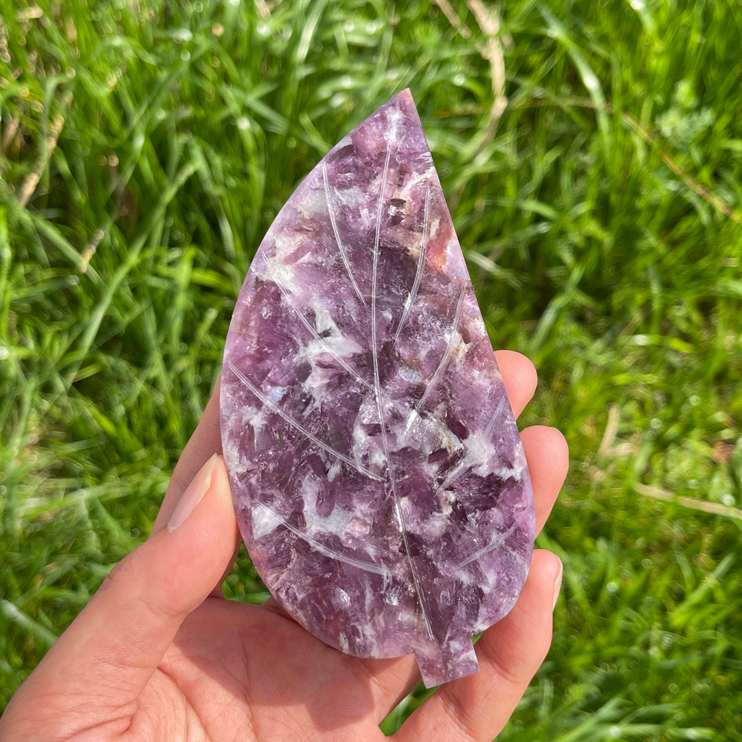 Natural Lepidolite Crystal Carved Leaf