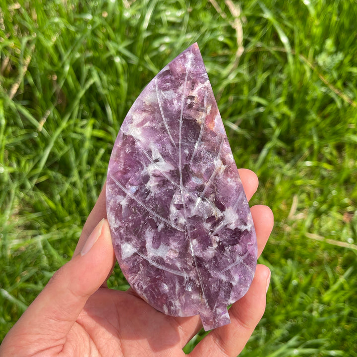 Natural Lepidolite Crystal Carved Leaf