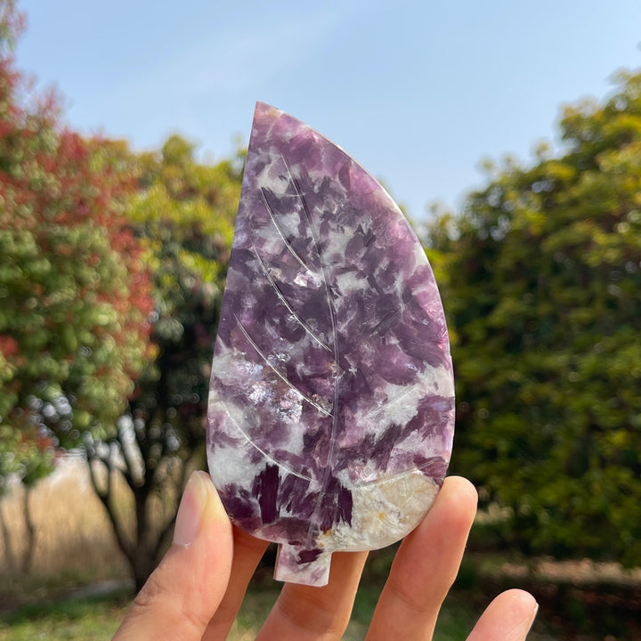 Natural Lepidolite Crystal Carved Leaf