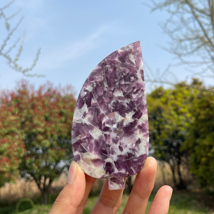 Natural Lepidolite Crystal Carved Leaf