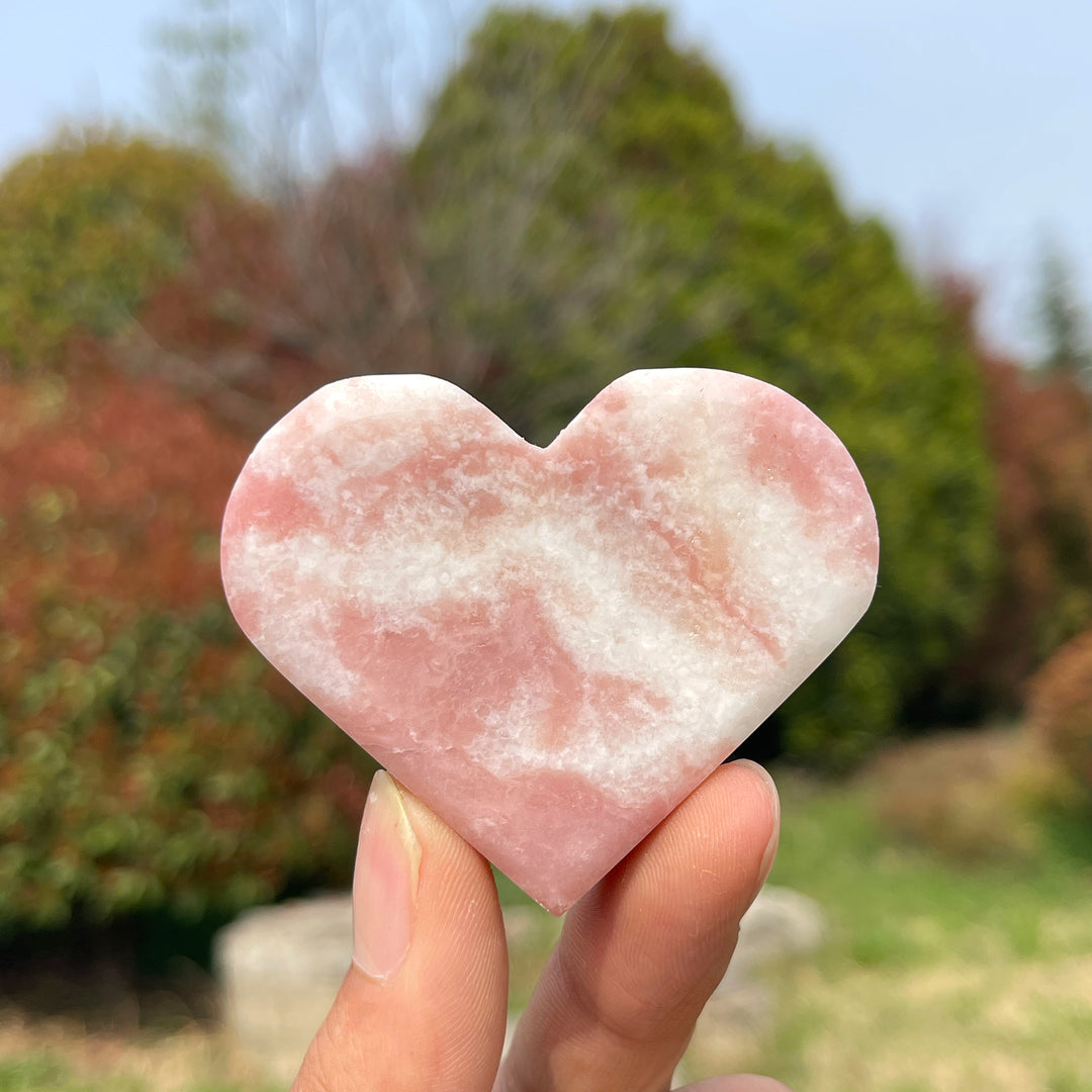 Natural Crystal Carved Pink Opal Heart