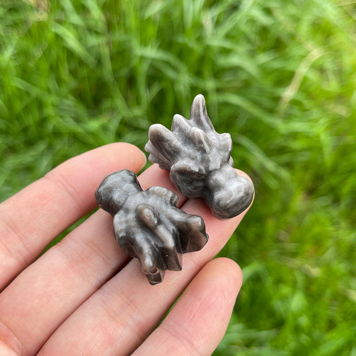 Natural Crystal Silver Obsidian Carved Dragon Head