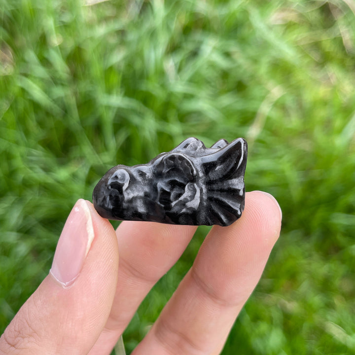 Natural Crystal Silver Obsidian Carved Dragon Head
