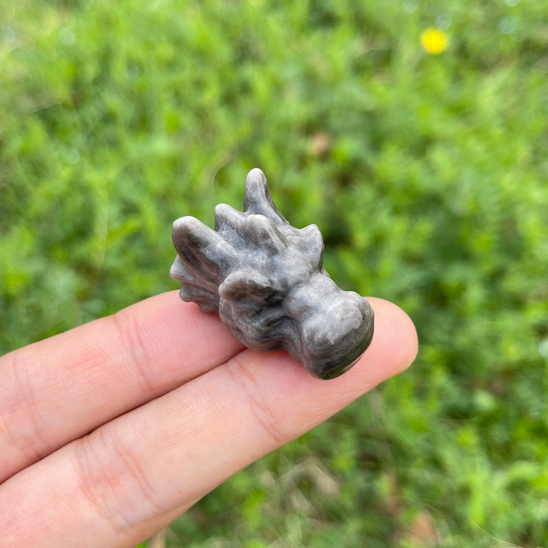 Natural Crystal Silver Obsidian Carved Dragon Head