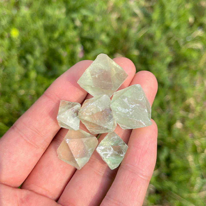 A Slightly Imperfect Natural Green Fluorite Octahedron Crystal
