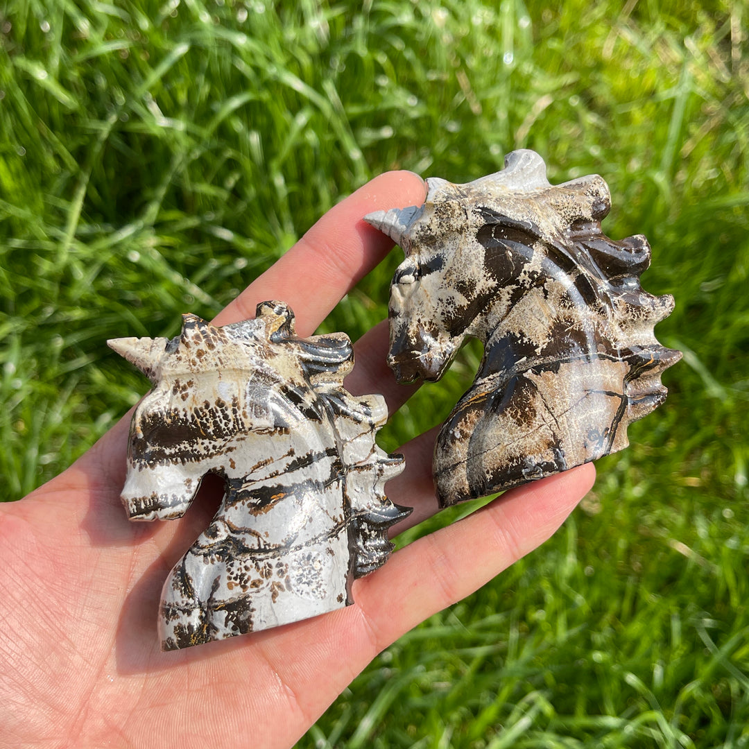 Natural Picture Jasper Crystal Unicorn Carving