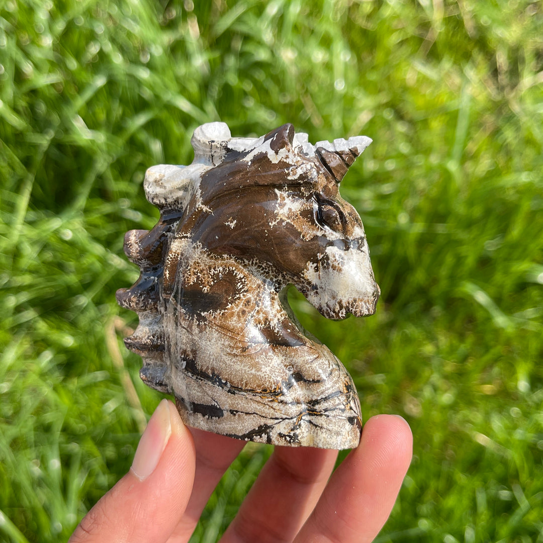 Natural Picture Jasper Crystal Unicorn Carving