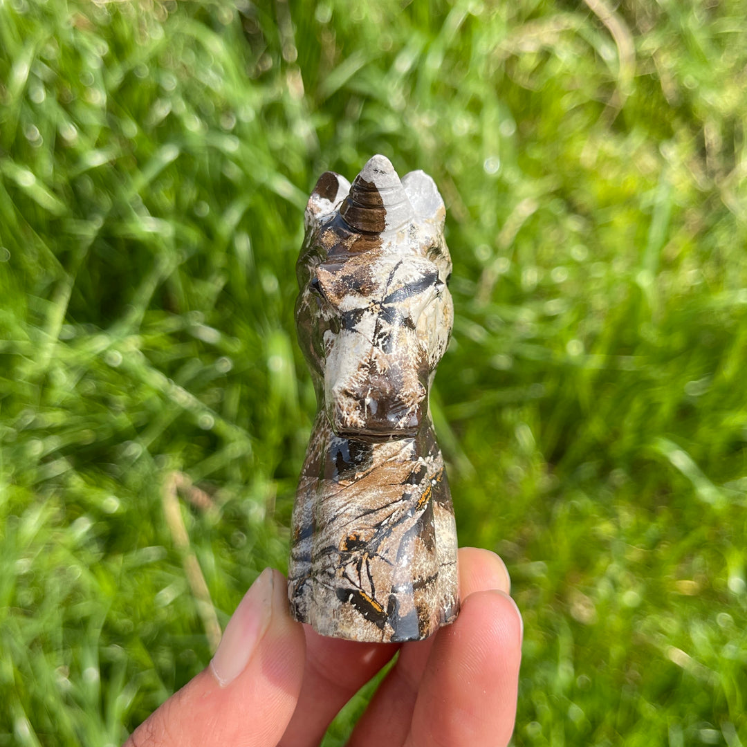 Natural Picture Jasper Crystal Unicorn Carving