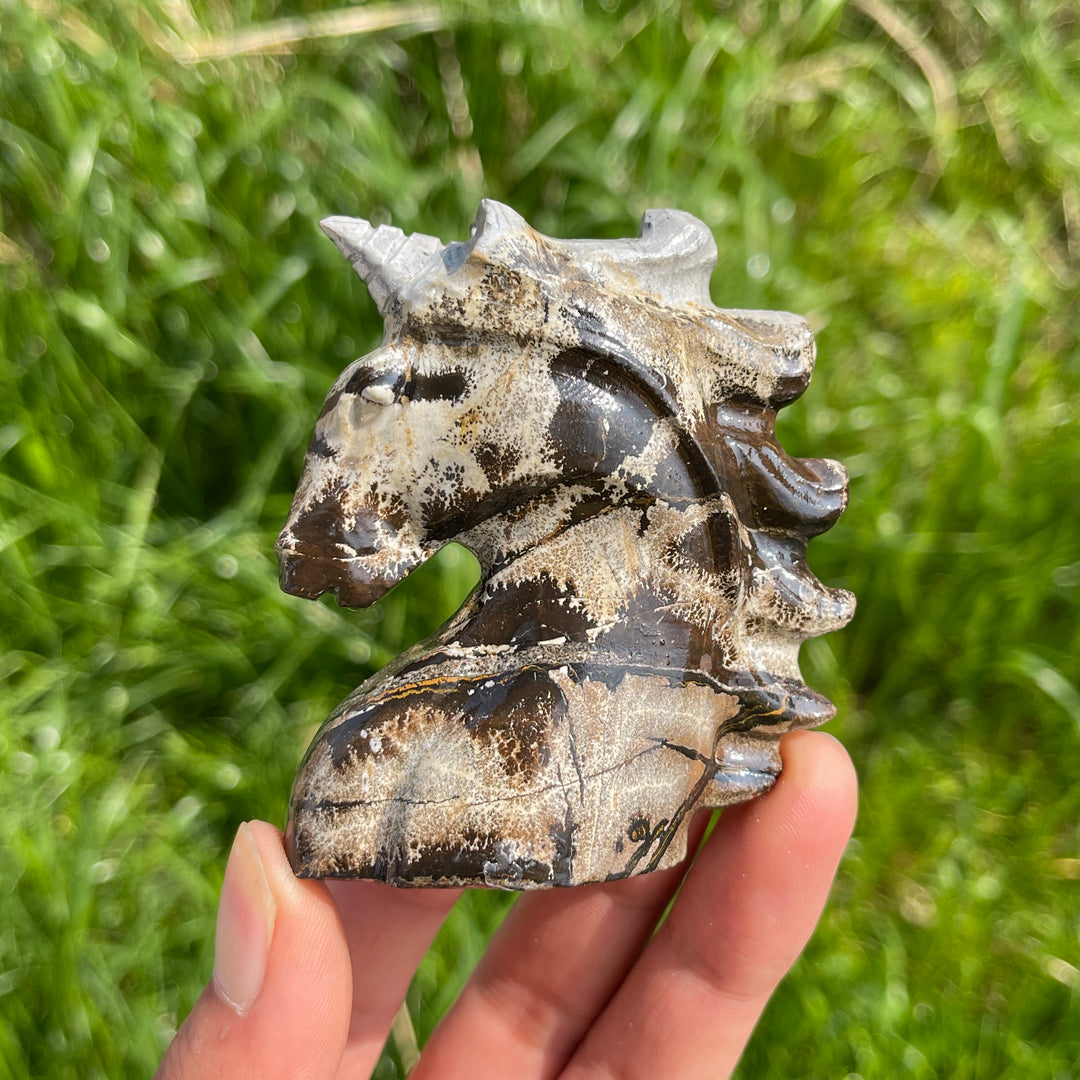 Natural Picture Jasper Crystal Unicorn Carving
