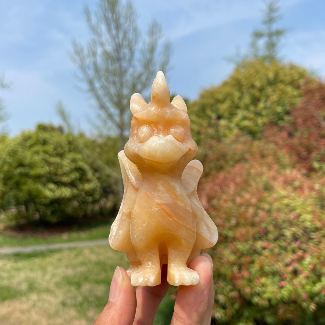 Natural Yellow Calcite Crystal Flying Dragon Carving