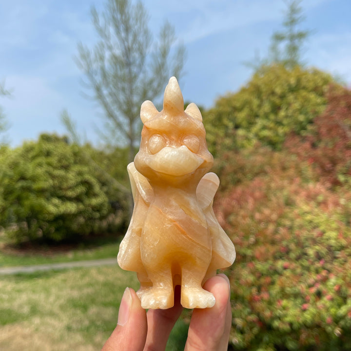 Natural Yellow Calcite Crystal Flying Dragon Carving