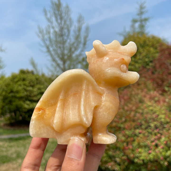 Natural Yellow Calcite Crystal Flying Dragon Carving
