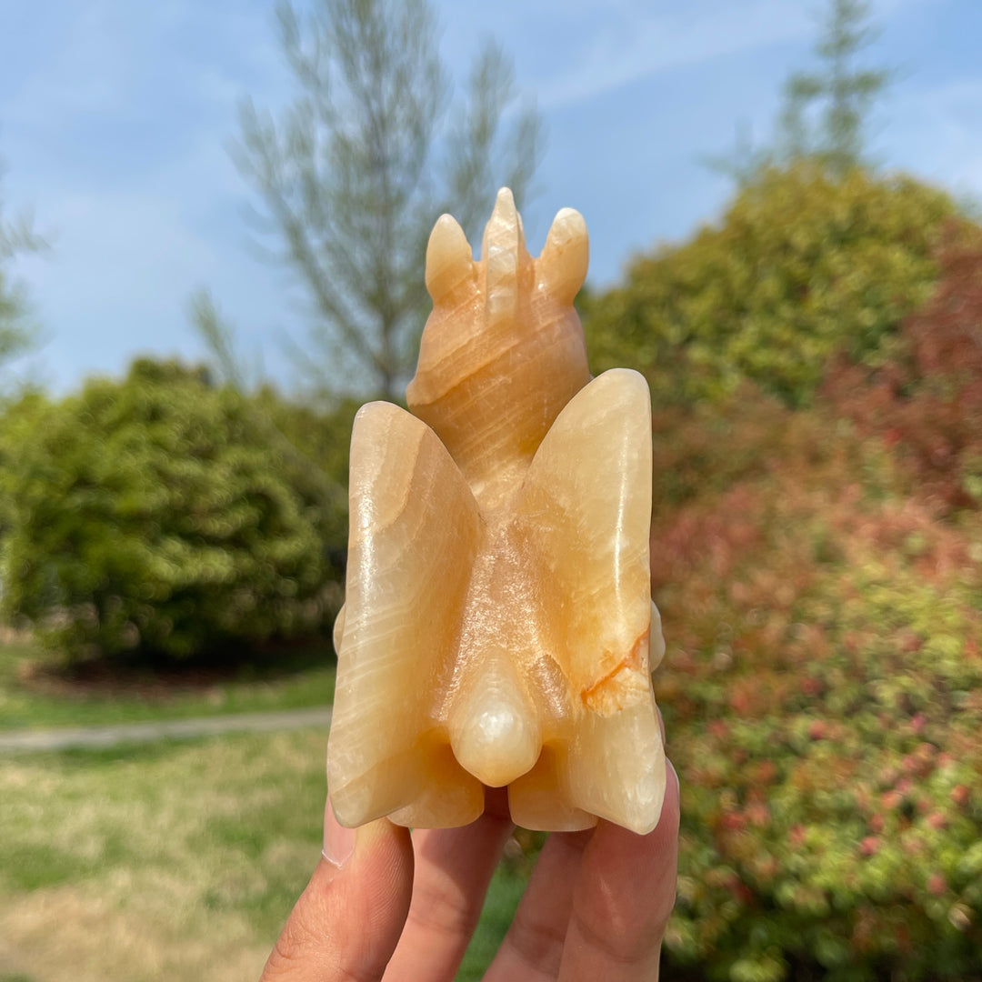 Natural Yellow Calcite Crystal Flying Dragon Carving
