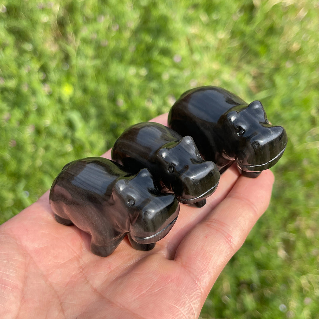 Silver Obsidian Hippopotamus Carving