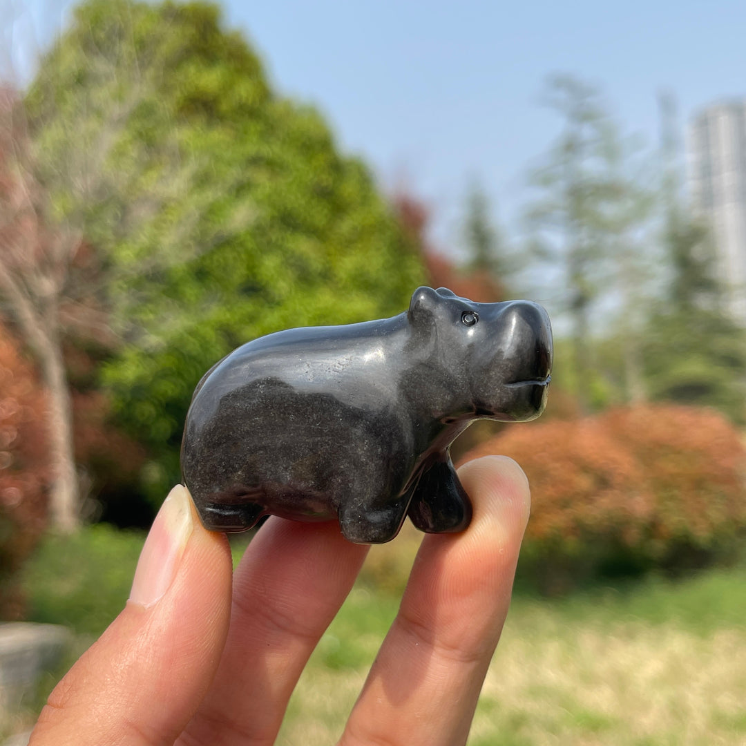 Silver Obsidian Hippopotamus Carving