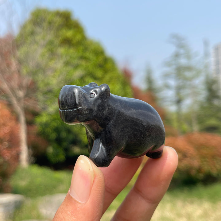 Silver Obsidian Hippopotamus Carving