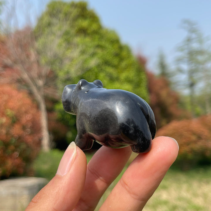 Silver Obsidian Hippopotamus Carving