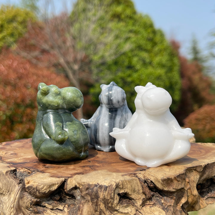 Natural Crystal Carving Meditating Hippo