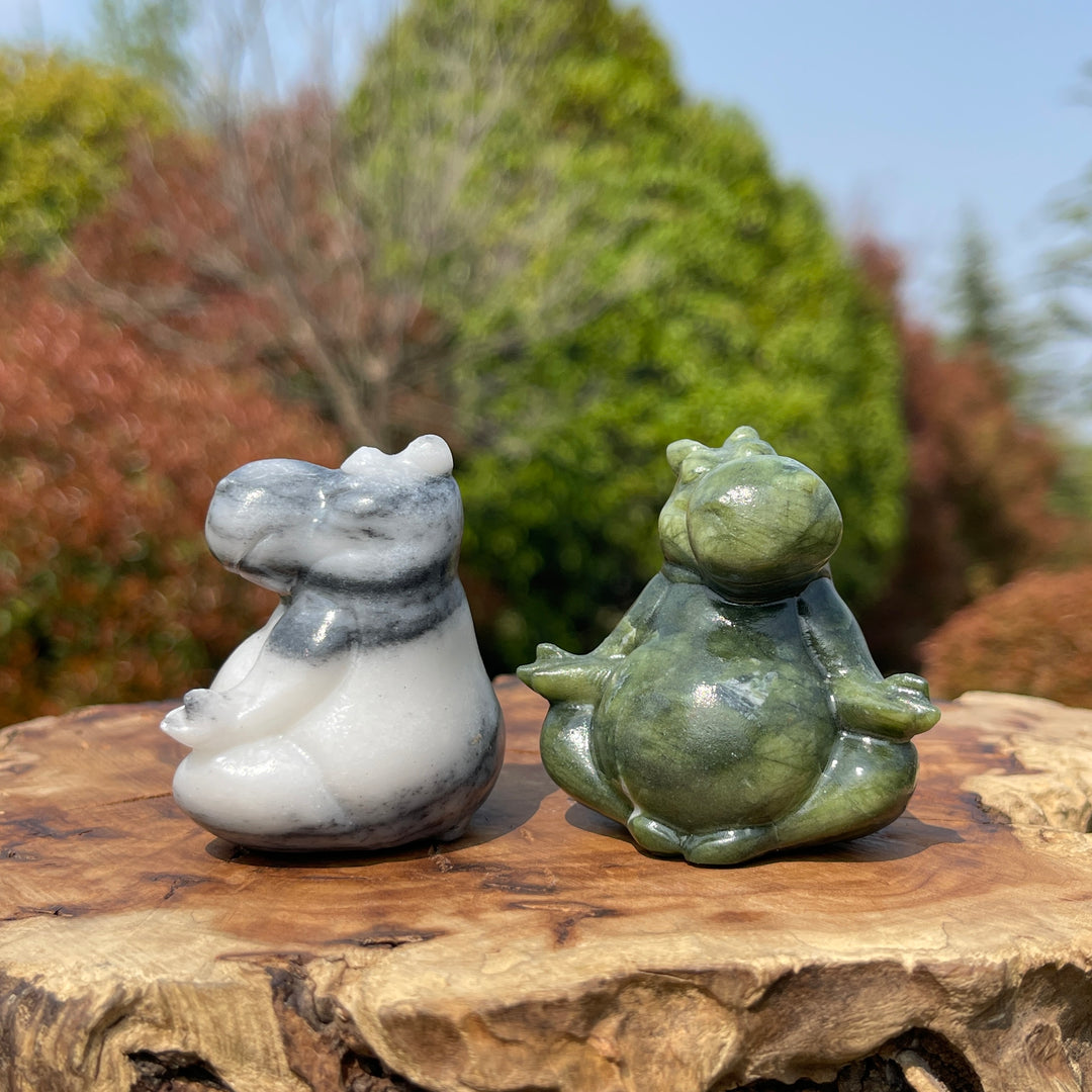 Natural Crystal Carving Meditating Hippo