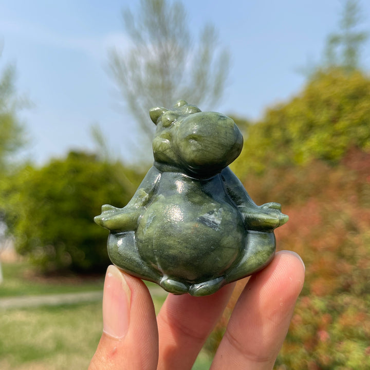 Natural Crystal Carving Meditating Hippo