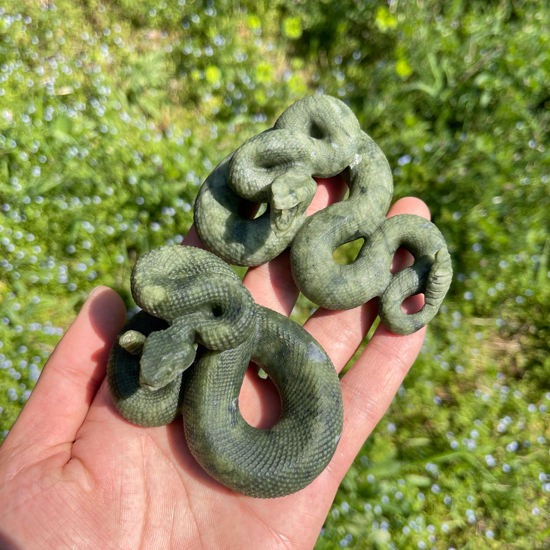 Natural Serpentine Crystal Snake Carving