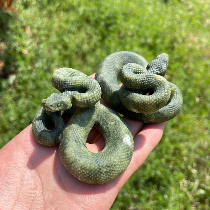 Natural Serpentine Crystal Snake Carving