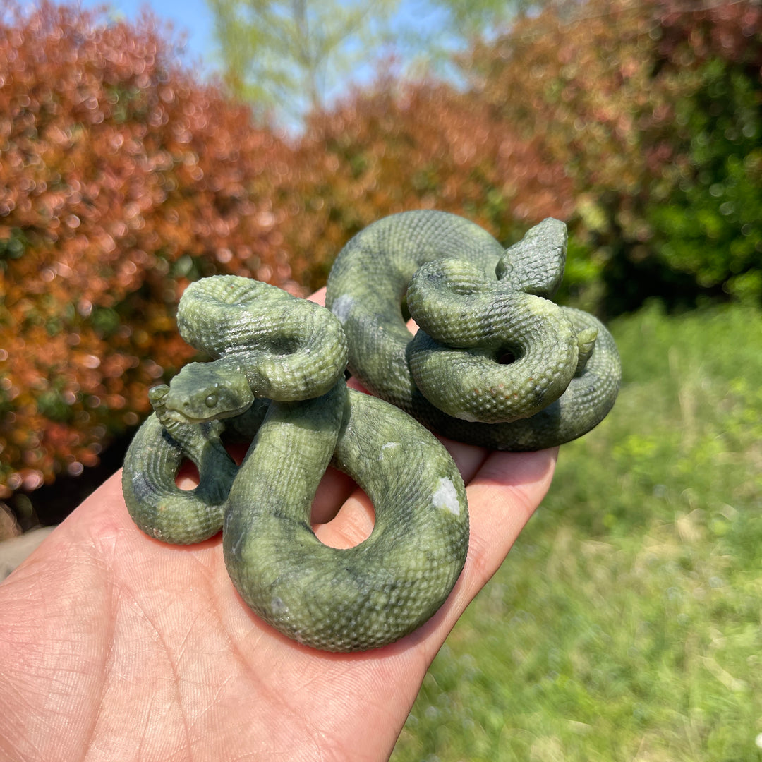 Natural Serpentine Crystal Snake Carving