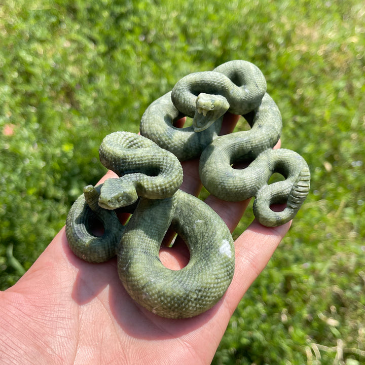 Natural Serpentine Crystal Snake Carving