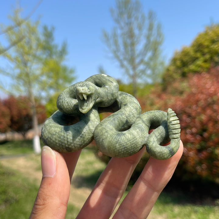 Natural Serpentine Crystal Snake Carving