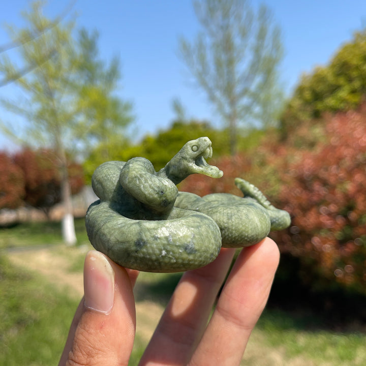 Natural Serpentine Crystal Snake Carving