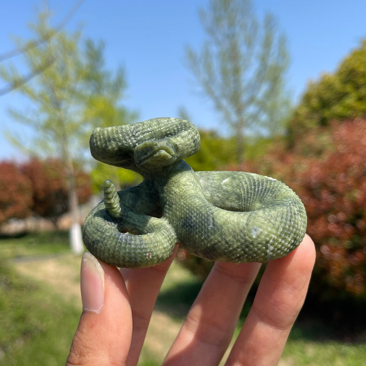 Natural Serpentine Crystal Snake Carving