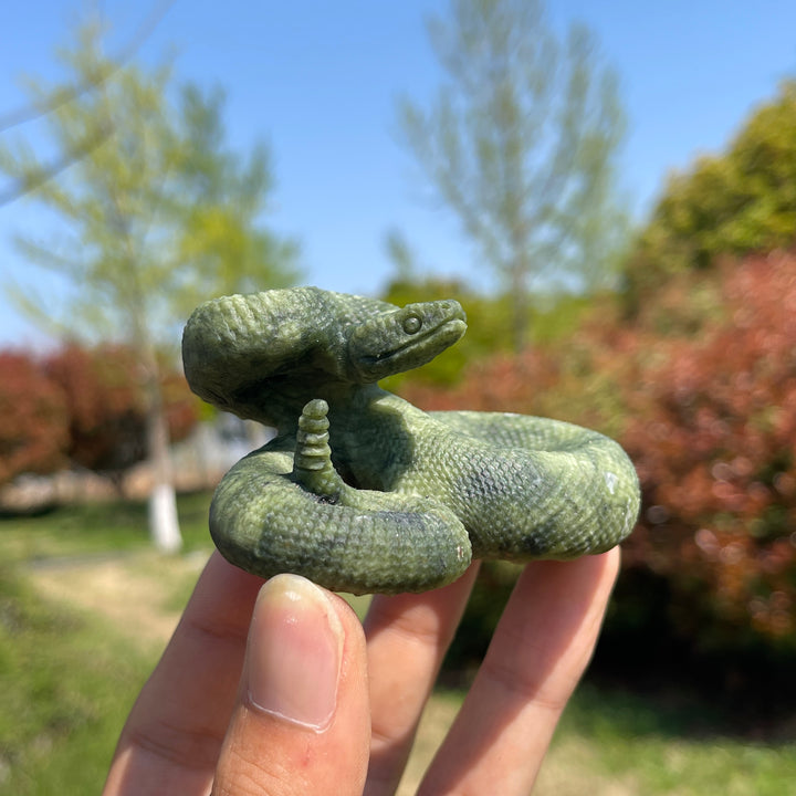 Natural Serpentine Crystal Snake Carving