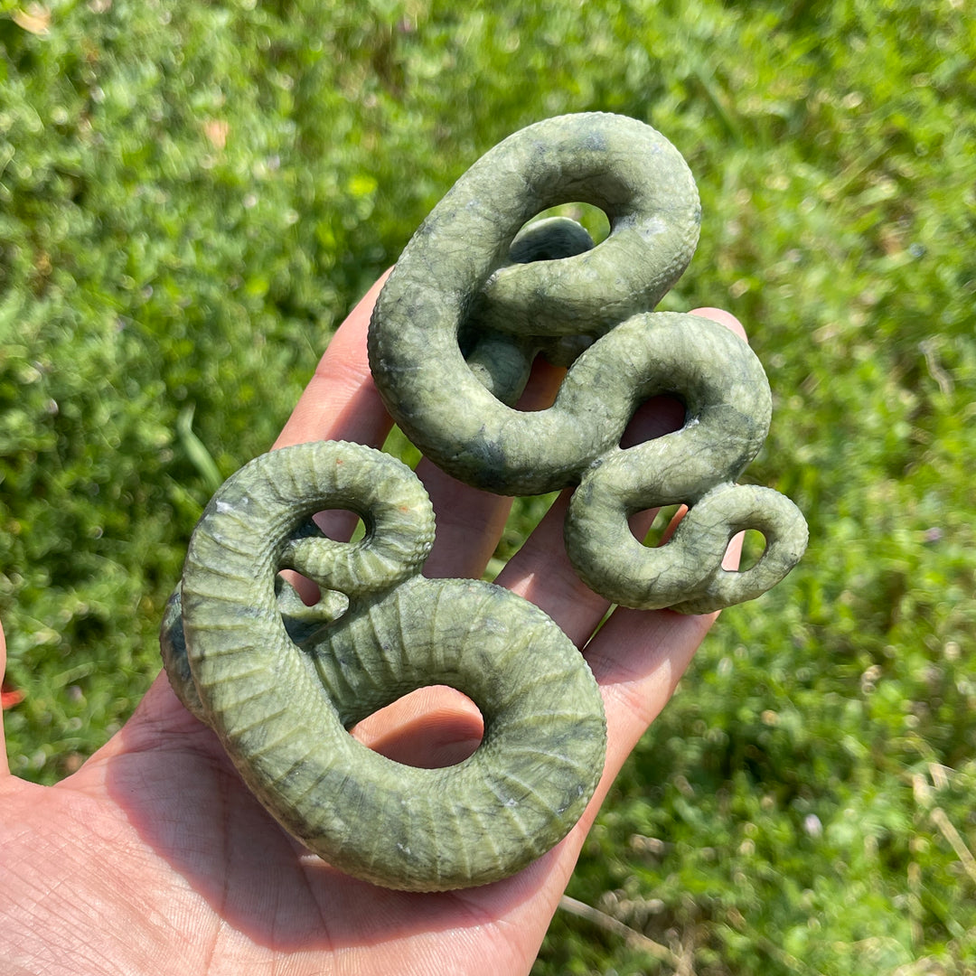 Natural Serpentine Crystal Snake Carving