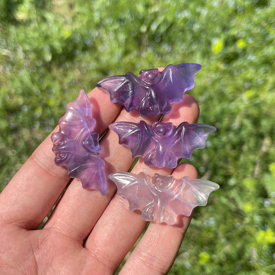 Natural Purple Fluorite Carved Bat