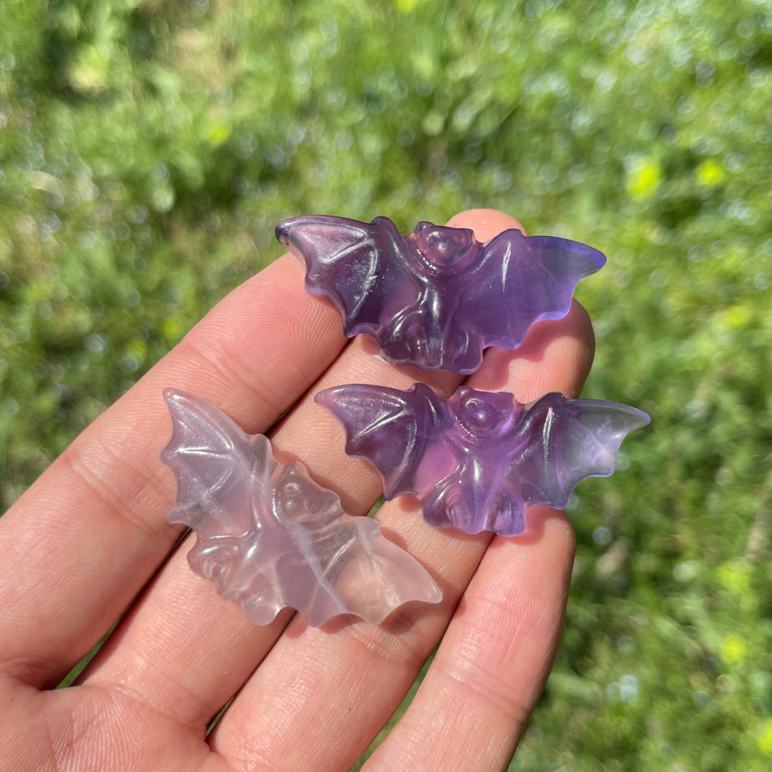 Natural Purple Fluorite Carved Bat