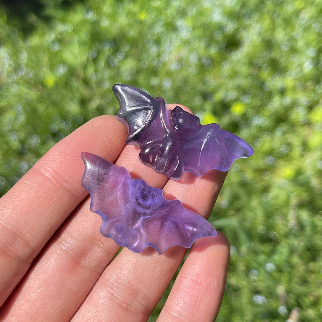 Natural Purple Fluorite Carved Bat