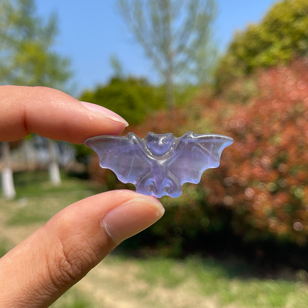 Natural Purple Fluorite Carved Bat