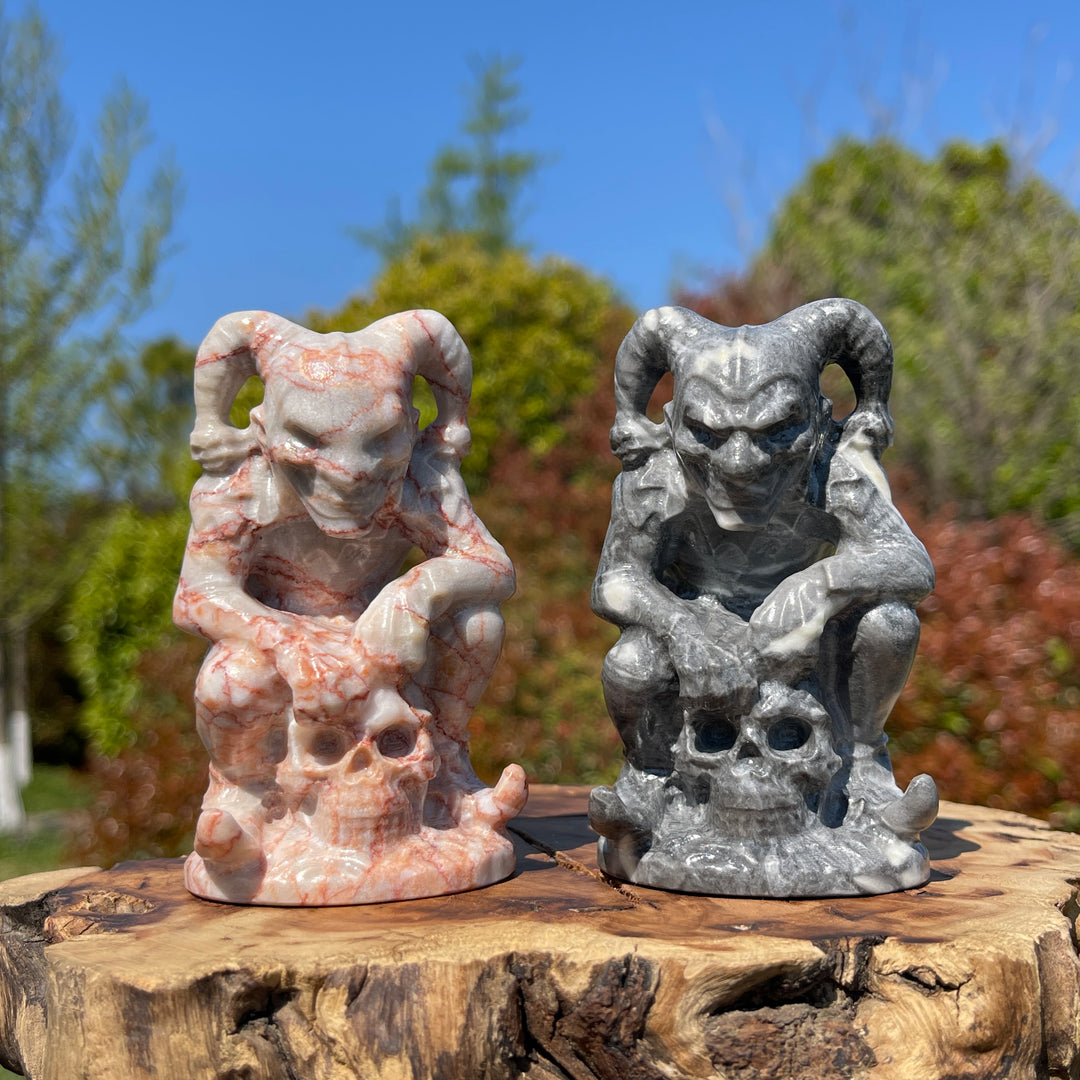 Natural Crystal Carved Jester Skull Statue