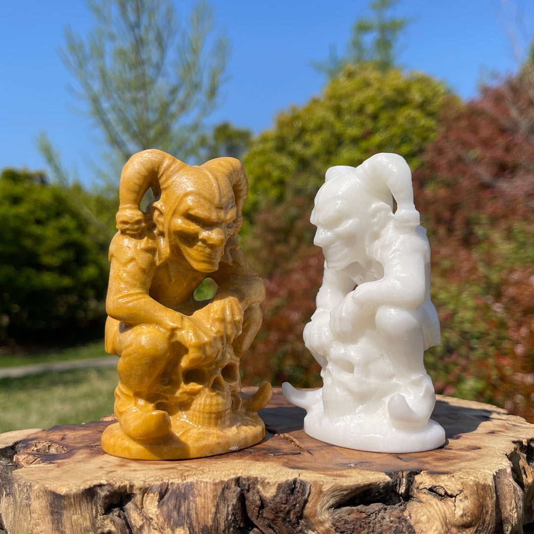 Natural Crystal Carved Jester Skull Statue