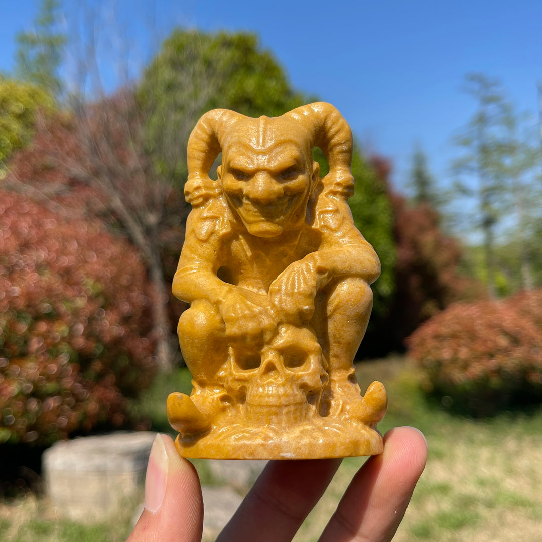 Natural Crystal Carved Jester Skull Statue